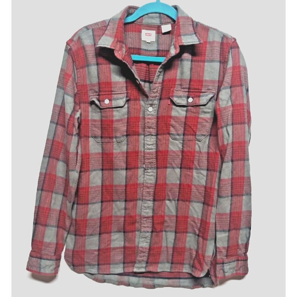 Levis Vintage flannel shirt thick Plaid Men’s size Medium gray orange western